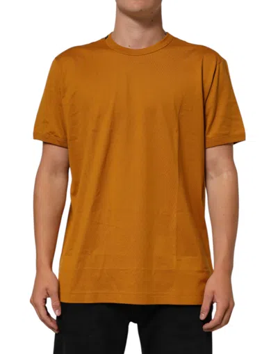 Dolce & Gabbana Golden Brown Crew Neck Short Sleeve T-shirt In Orange