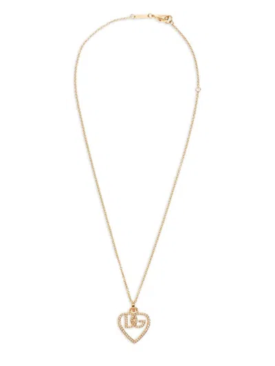 DOLCE & GABBANA GOLDEN HEART LOGO PENDANT NECKLACE