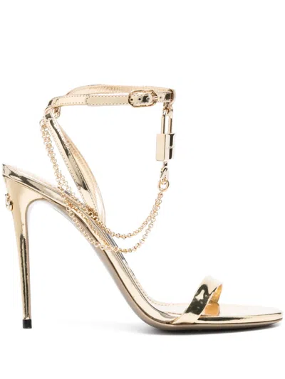 Dolce & Gabbana Golden Keira 105mm Padlock-detail Sandals For Women