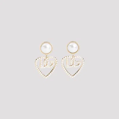 Dolce & Gabbana Golden Logo Heart Drop Earrings