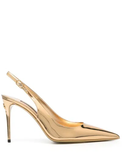 Dolce & Gabbana Golden Metallic Pointed-toe Slingback Pumps For Women