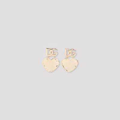 Dolce & Gabbana Heart Pendant Brass Earrings With Pearl Detail In Gold