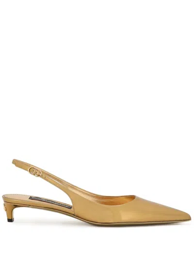 Dolce & Gabbana Golden Slingback Shoe With 3 Cm Heel In Multi