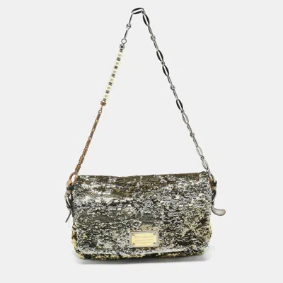 Pre-owned Dolce & Gabbana Gold/silver Sequin And Leather Miss Charles Shoulder Bag