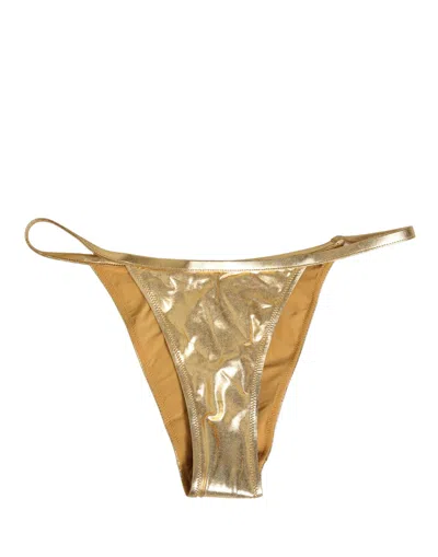 Dolce & Gabbana Gold-tone Polyester Bikini Bottom Logo Swimwear In Multi