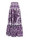 Dolce & Gabbana Violet Long Skirt With Ruffle Hem And All-over Floral Motif In Cotton Woman In Purple