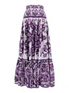 Dolce & Gabbana Violet Long Skirt With Ruffle Hem And All-over Floral Motif In Cotton Woman In Purple