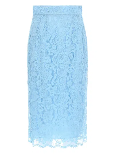 Dolce & Gabbana Gonna A Tubino In Pizzo In Blue