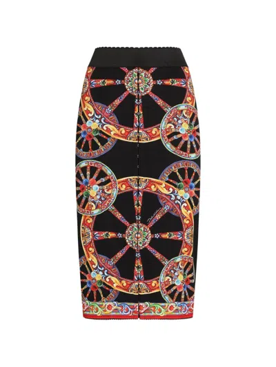 Dolce & Gabbana Gonna Lunga In Charmeuse Con Stampa Carretto Multicolor Dolce E Gabbana