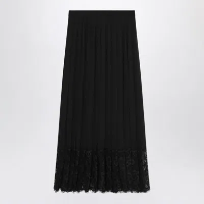 Dolce & Gabbana Women Black Chiffon And Lace Pleated Midi Skirt In Multi