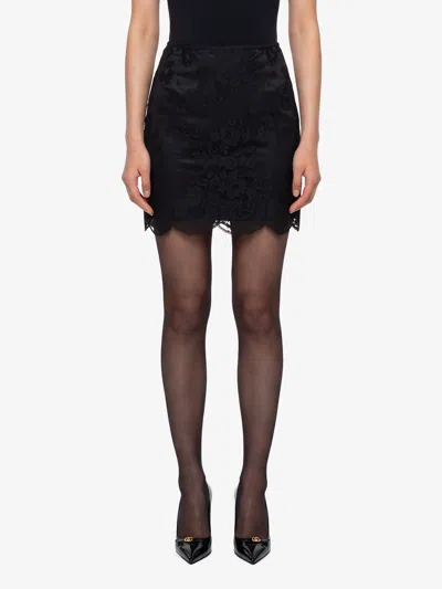 Dolce & Gabbana Gonna Mini In Pizzo In Black