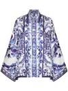 Dolce & Gabbana Pottery Printed Twill Slit Shirt In Tn Blu