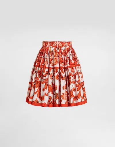 Dolce & Gabbana Short Skirt In Poplin Maiolica Print In Multi