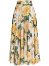 Dolce & Gabbana Sequined Midi Circle Skirt With Yellow Rose Print In Vo Giallo Bianco