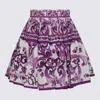 Dolce & Gabbana Violet Pleated Miniskirt With Rear Zip Closure And All-over Graphic Print In Cotton Woman In Purple