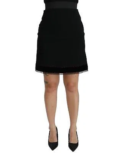 Pre-owned Dolce & Gabbana A-line Skirt In Black Velvet With Pink Stitching Detail -