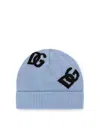 Dolce & Gabbana Wool Jacquard Hat With Dg Logo In Light Blue