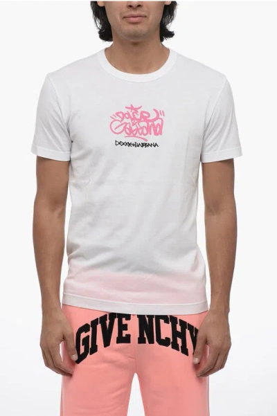 Dolce & Gabbana Graffiti Crew Neck Cotton T-shirt With Print In White