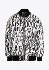 Dolce & Gabbana White Black Graffiti Logo Puffer Bomber Jacket In White