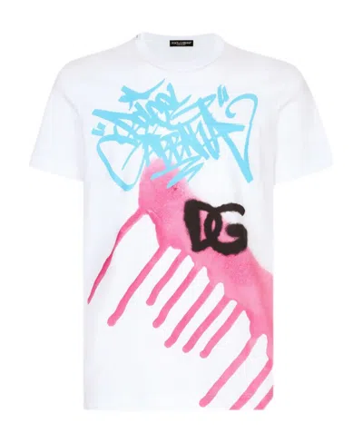 Dolce & Gabbana Graffiti Logo-print Cotton T-shirt In White