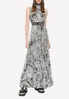 Dolce & Gabbana Graffiti Logo Print Maxi Dress In Chiffon In Monochrome