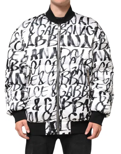 Dolce & Gabbana Graffiti Logo Print Puffer Bomber Jacket In Multi