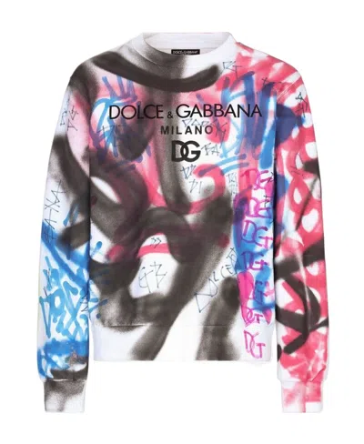 Dolce & Gabbana Graffiti-print Cotton Sweatshirt In Multicolor
