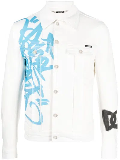 Dolce & Gabbana Graffiti-print Denim Jacket In Weiss