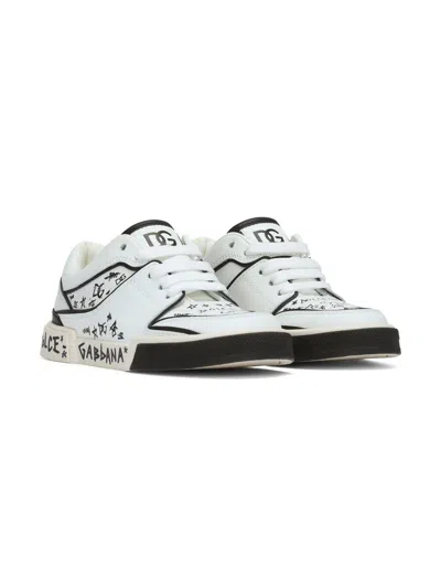 Dolce & Gabbana Kids' Graffiti-print Low-top Sneakers In White