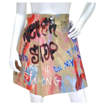 Pre-owned Dolce & Gabbana Graffiti Print Pleated Skirt In Sand
