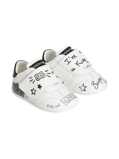 Dolce & Gabbana Babies' Graffiti-print Strap Sneakers In White