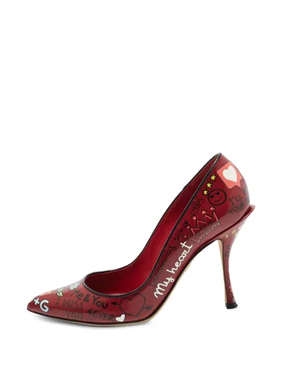 Pre-owned Dolce & Gabbana Graffiti-print Heeled Pumps In Red