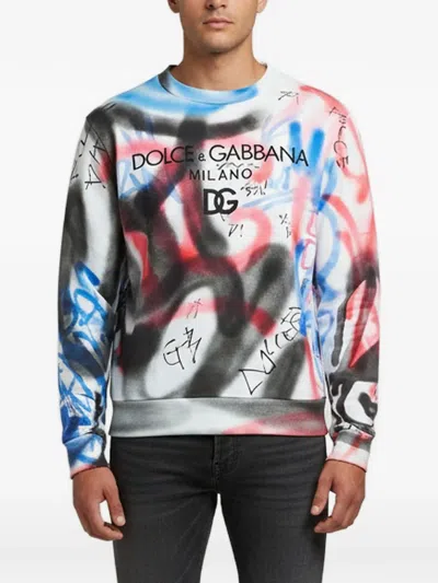 Pre-owned Dolce & Gabbana Graffiti-print Jersey Sweatshirt In White