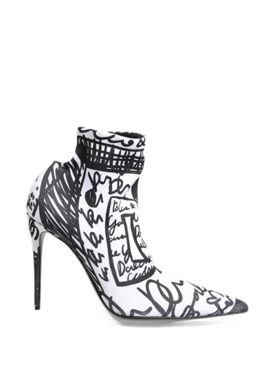 Dolce & Gabbana Graffiti-print Stretch Ankle Boots In White
