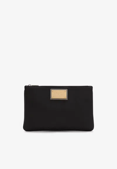 Dolce & Gabbana Grained Calf Leather Pouch In Black