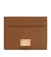 Dolce & Gabbana Grained Calfskin Card Holder In Brown