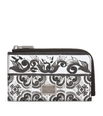 Dolce & Gabbana Grained Calfskin Majolica Cardholder In Black