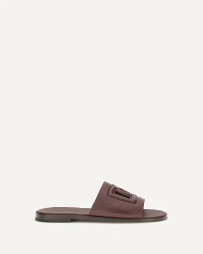 Dolce & Gabbana Grained Leather Sandals In Brown