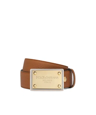 Dolce & Gabbana Grainy Calfskin Belt In Nude