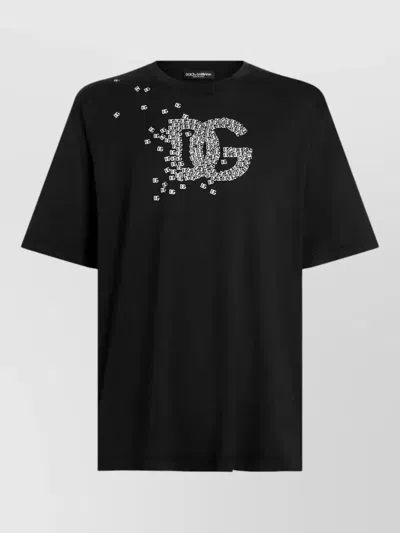 Dolce & Gabbana Graphic Cotton Crew Neck T Shirt In Black