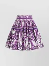 Dolce & Gabbana Violet Pleated Miniskirt With Rear Zip Closure And All-over Graphic Print In Cotton Woman In Pink