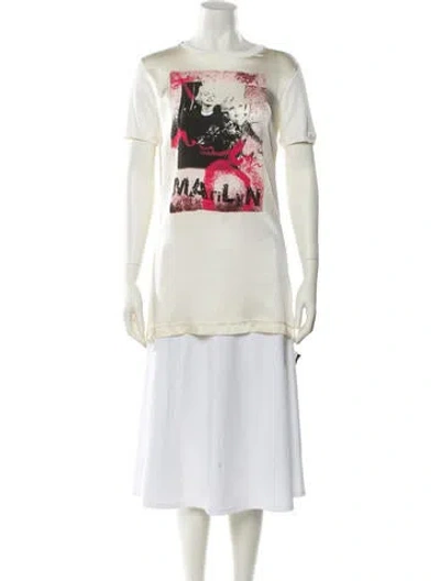 Pre-owned Dolce & Gabbana Graphic Print Bateau Neckline T-shirt In White