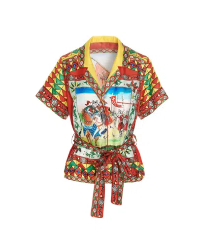 Dolce & Gabbana Graphic-print Belted Shirt In Multicolor