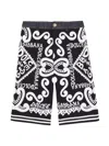 Dolce & Gabbana Denim And Javanese Bermuda Shorts With Marina Print In Black