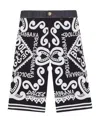 Dolce & Gabbana Denim And Javanese Bermuda Shorts With Marina Print In Black