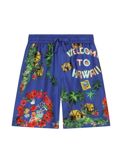 Dolce & Gabbana Kids' Hawaiian-print Bermuda Shorts In Blue