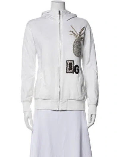 Pre-owned Dolce & Gabbana Graphic Print Bomber Jacket In White