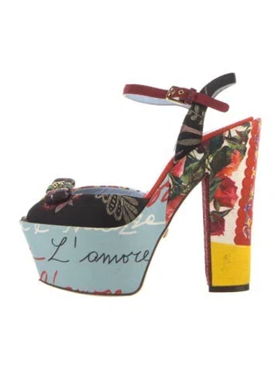 Pre-owned Dolce & Gabbana Graphic Print Bow Accents Pumps In Black