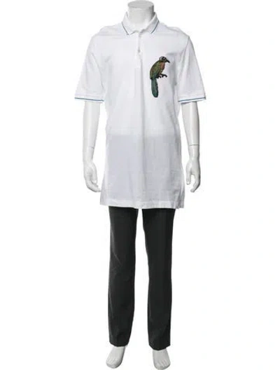 Pre-owned Dolce & Gabbana Graphic Print Collar Polo Shirt In White
