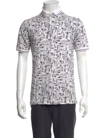 Pre-owned Dolce & Gabbana Graphic Print Collar Polo Shirt In White